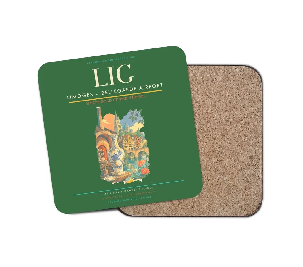 Limoges – Bellegarde Airport (LIG) design on green 1 piece coaster