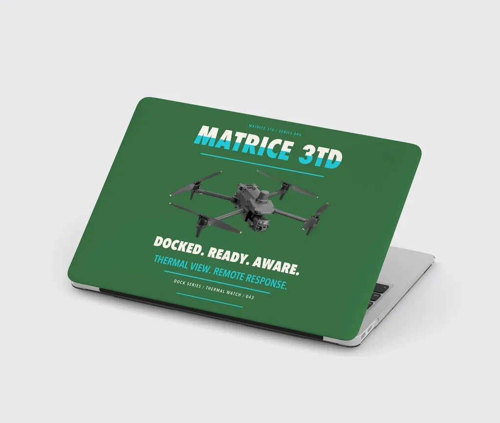 DJI Matrice 3TD design on green MacBook case
