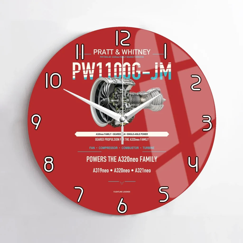 PW1100G-JM design on red no frame wall clock