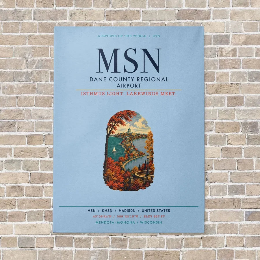 Dane County Regional Airport Madison MSN vertical canvas print - no frame - light blue background