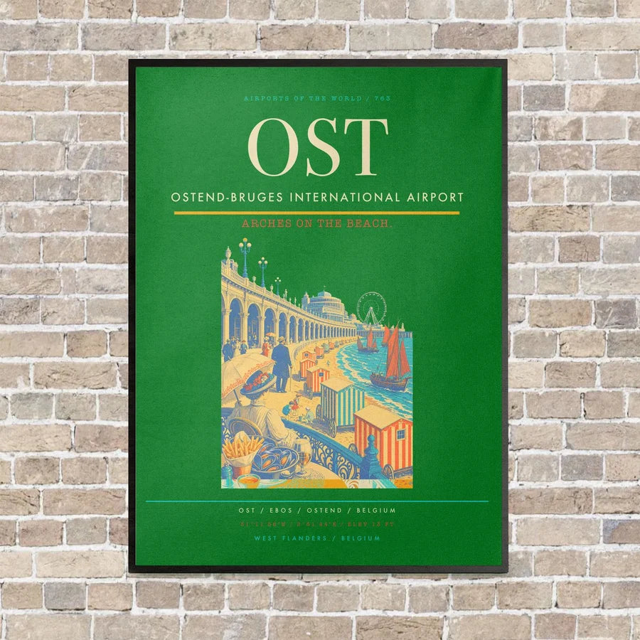 Ostend-Bruges International Airport OST vertical canvas print - framed - green background