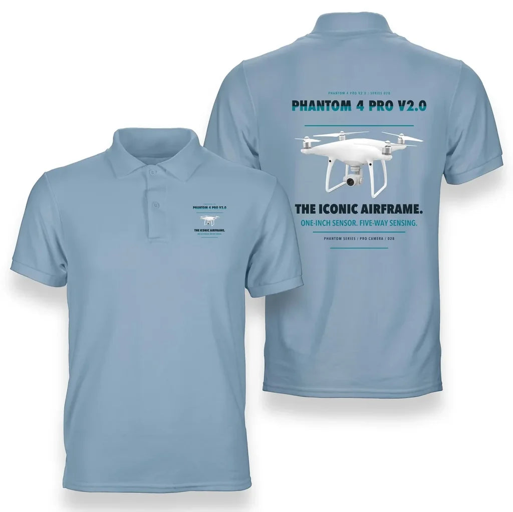 DJI Phantom 4 Pro V2.0 design on light blue polo