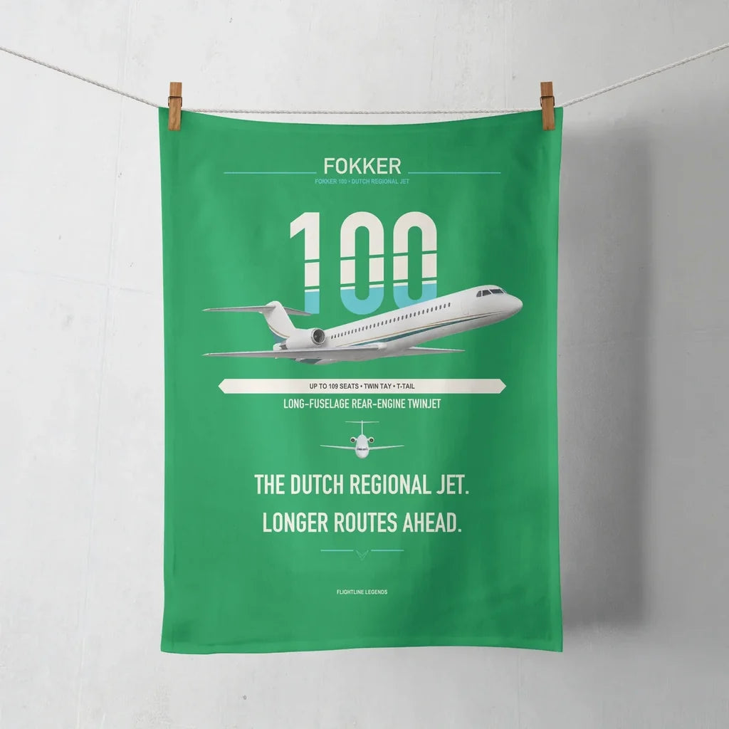 Fokker 100 design on green towel