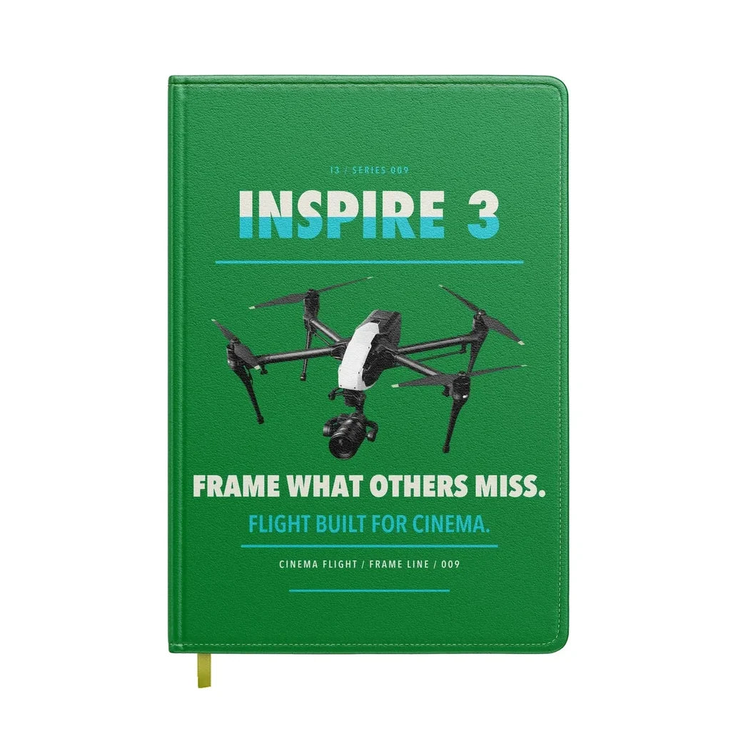 DJI Inspire 3 design on green notebook
