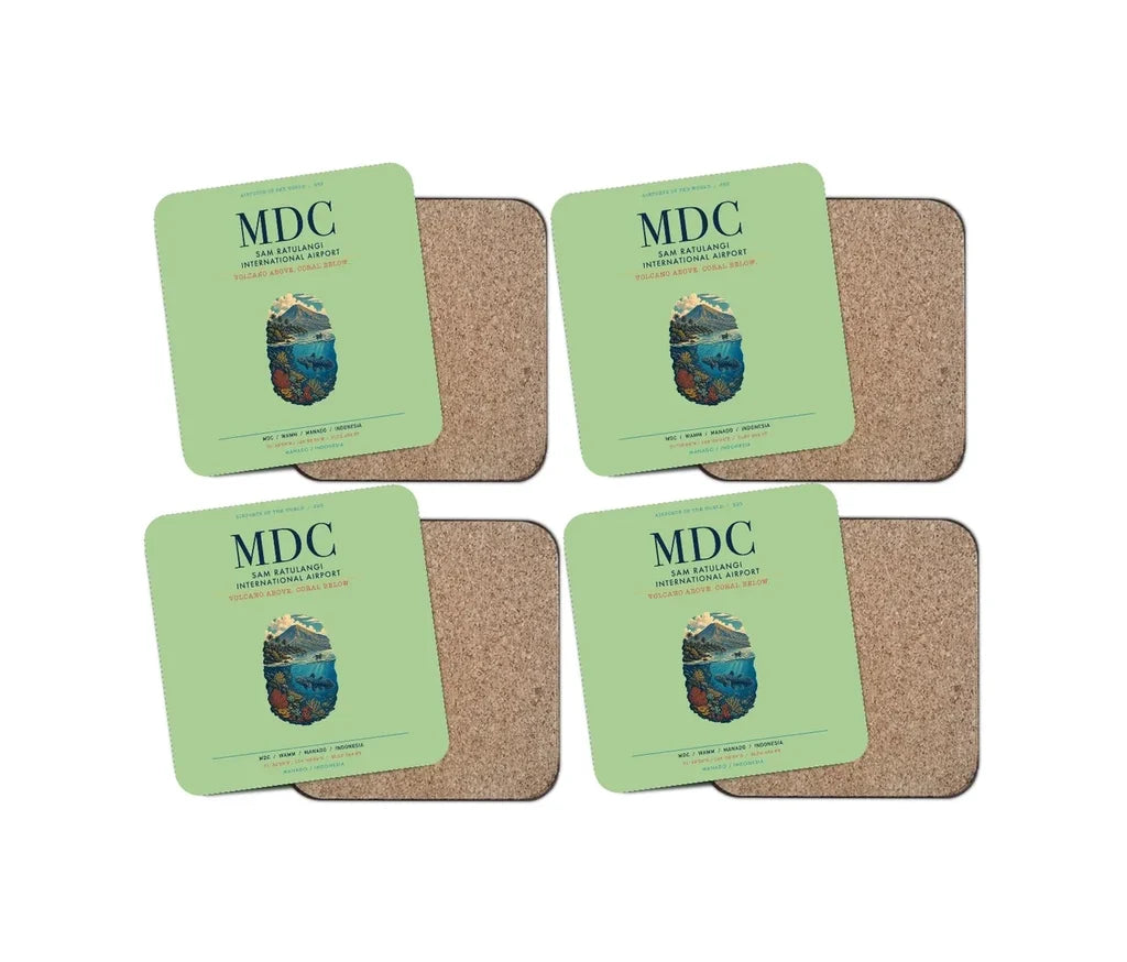 Sam Ratulangi International Airport Manado (MDC) design on light green 4 pieces set coaster