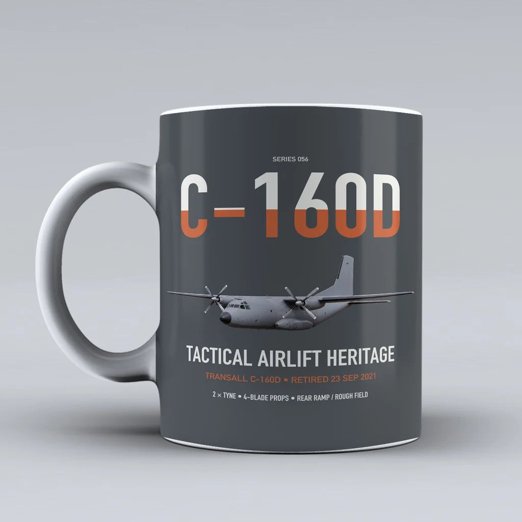 Transall C-160D design on gray ceramic mug, double-side print