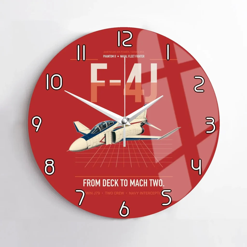 F-4J Phantom II design on red no frame wall clock