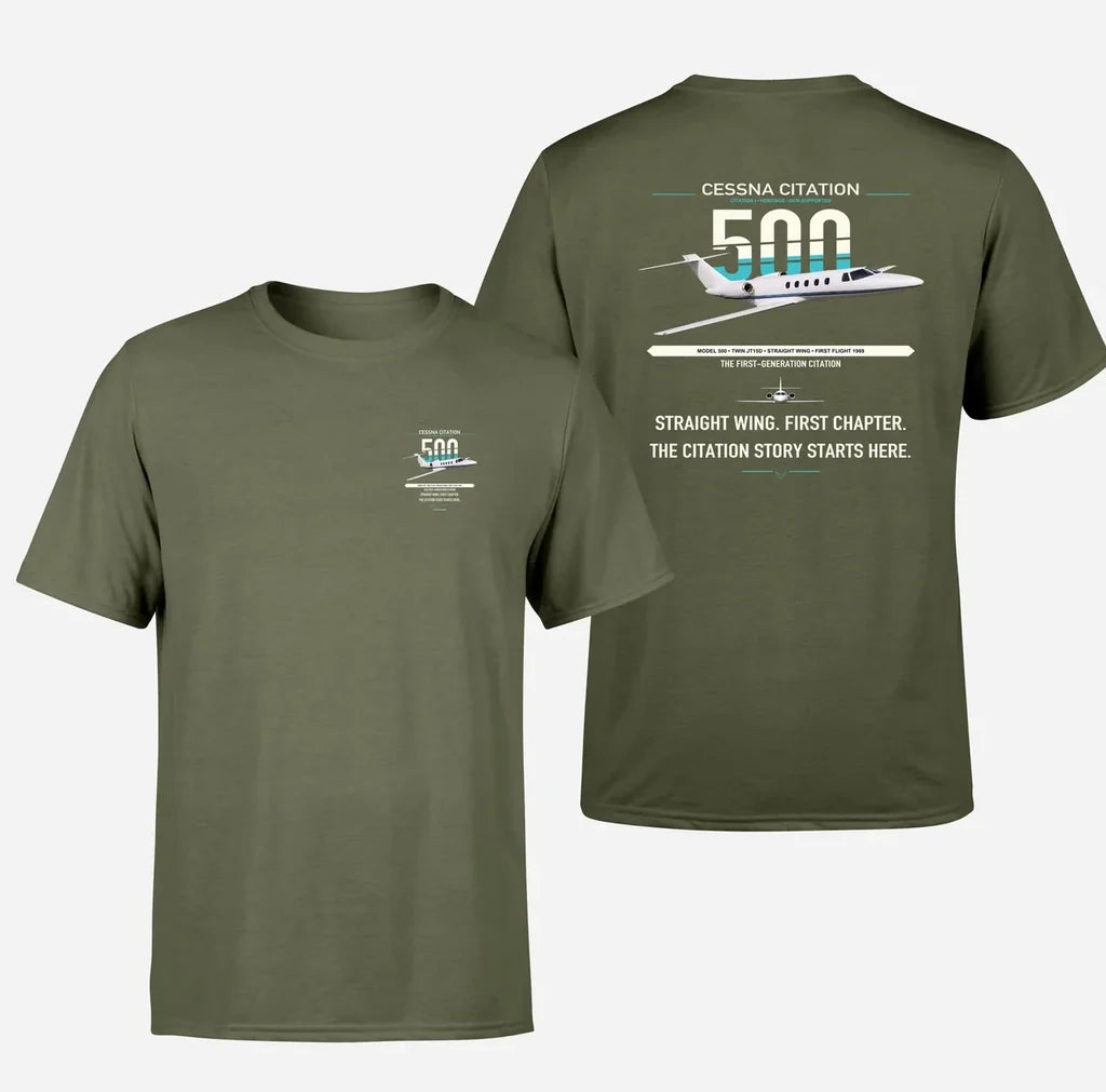 Cessna Citation 500 - Citation I design on green army double-side t-shirt, double-side print