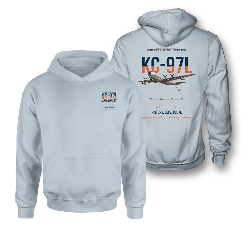 KC-97L STRATOFREIGHTER design on light blue double-side hoodie, double-side print