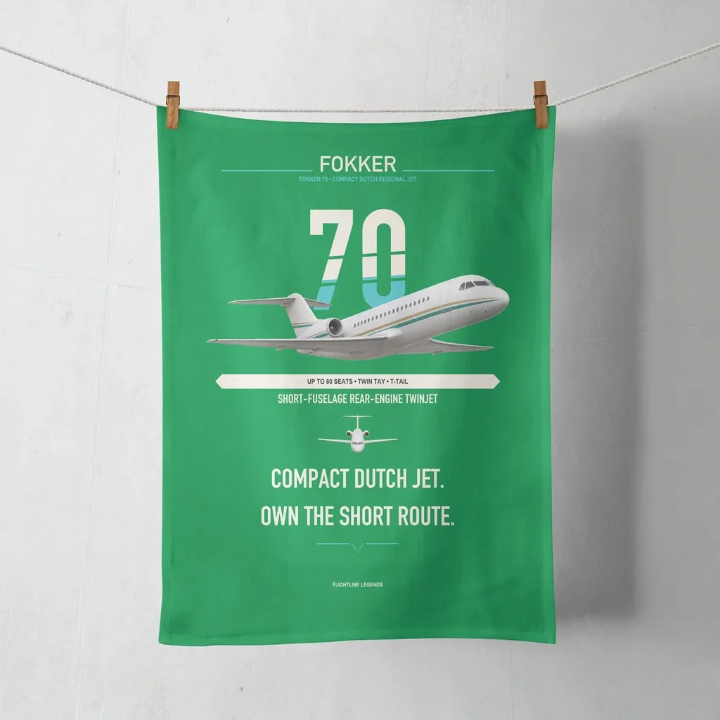 Fokker 70 design on green towel