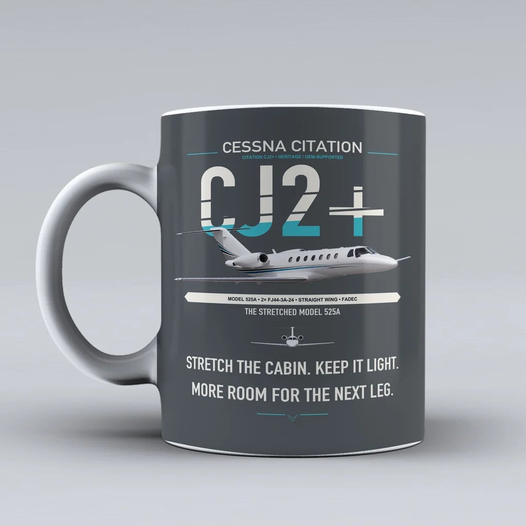 Cessna Citation CJ2+ design on gray ceramic mug, double-side print