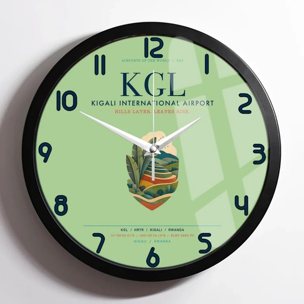 Kigali International Airport (KGL) design on light green framed wall clock
