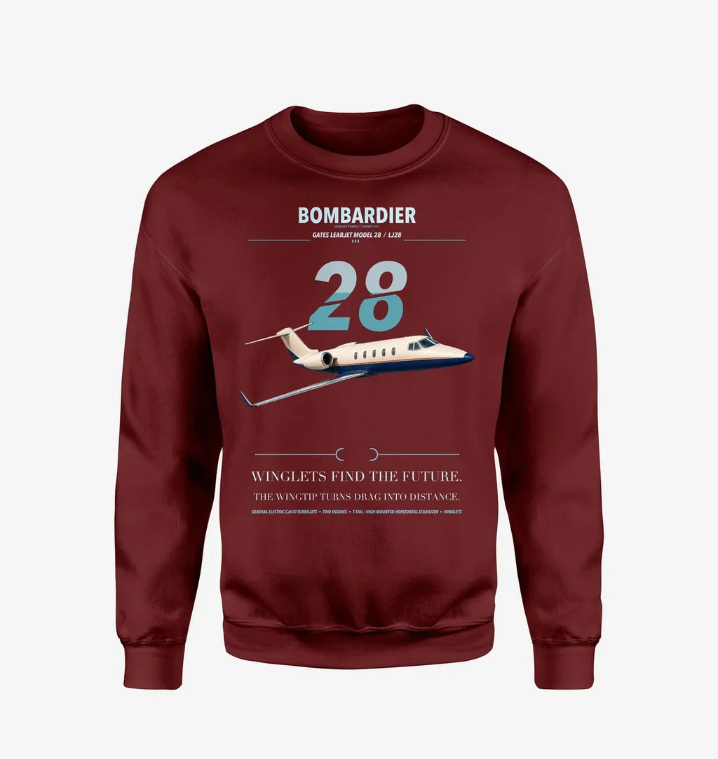 Bombardier Learjet 28 design on wine red sweatshirt