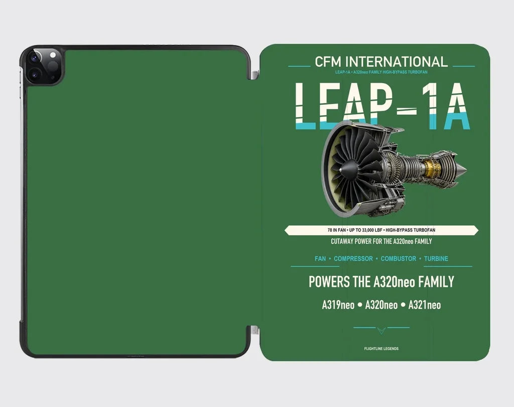 CFM LEAP-1A design on green ipad tablet case