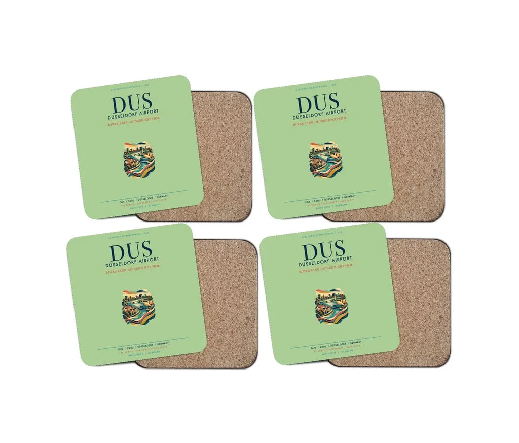 Düsseldorf Airport (DUS) design on light green 4 pieces set coaster