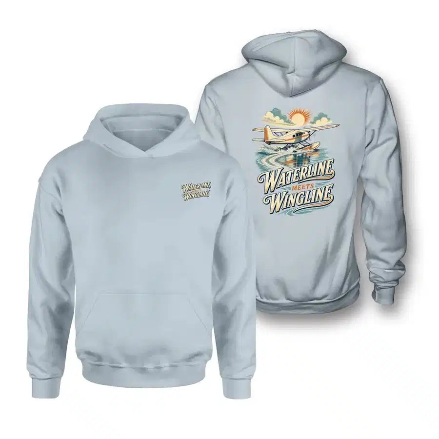 SIGNAL 642 - Waterline Meets Wingline - Double-Side Hoodie design on light blue double side hoodie
