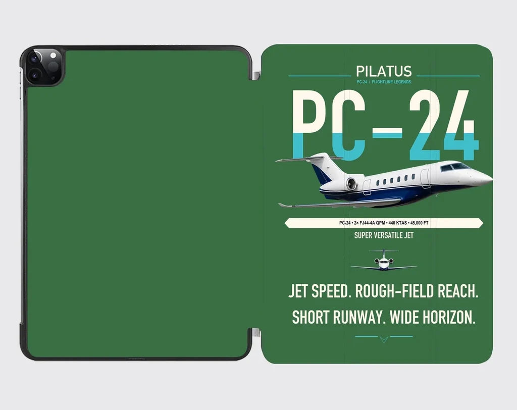 Pilatus PC-24 design on green ipad tablet case