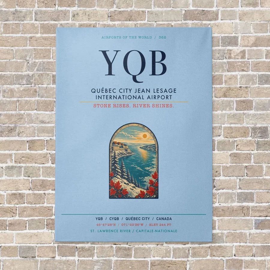 Québec City Jean Lesage International Airport YQB vertical canvas print - no frame - light blue background