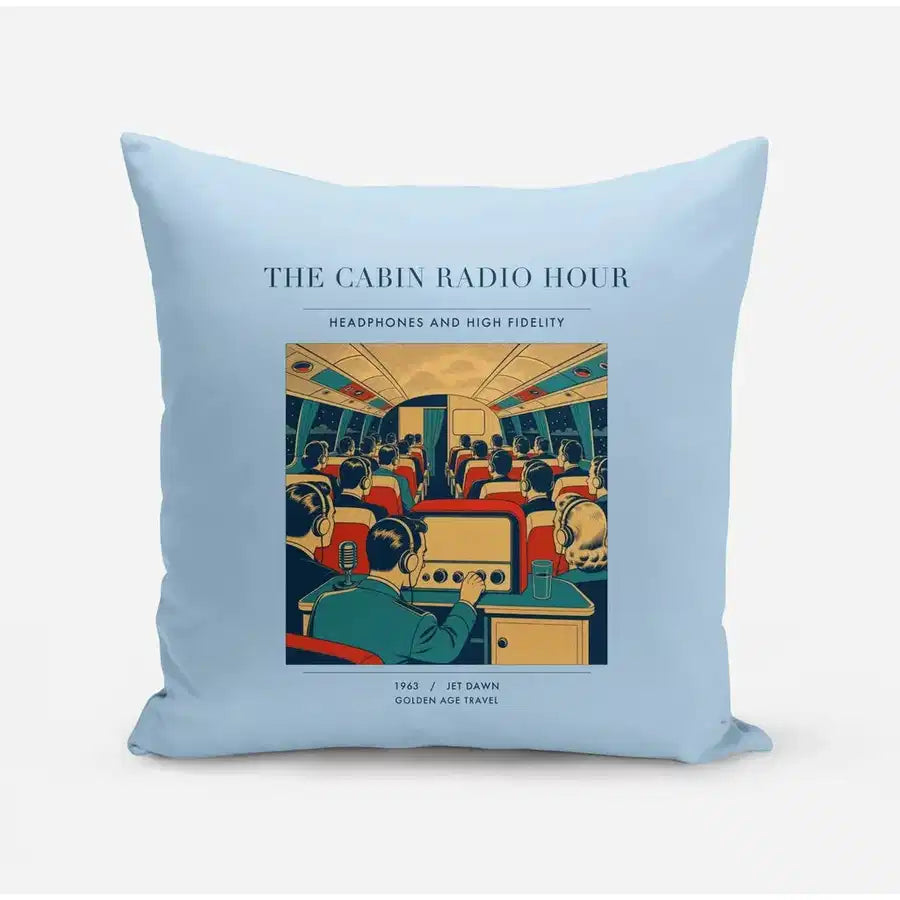 VINTAGE G4229 - The Cabin Radio Hour - Designed Pillows design on lightblue