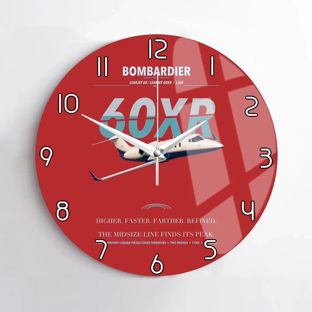 Bombardier Learjet 60XR design on red no frame wall clock