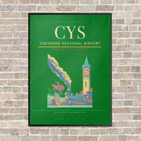 Thumbnail for Cheyenne Regional Airport CYS vertical canvas print - framed - green background