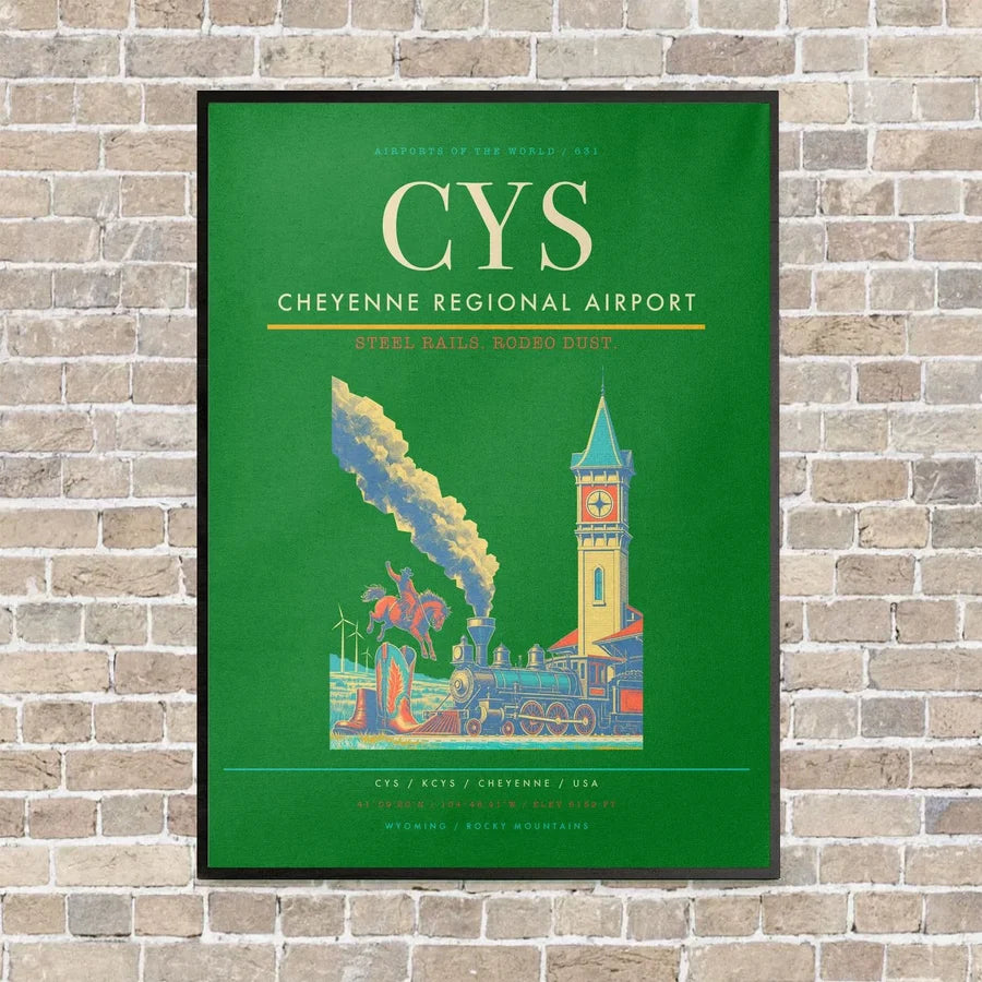 Cheyenne Regional Airport CYS vertical canvas print - framed - green background