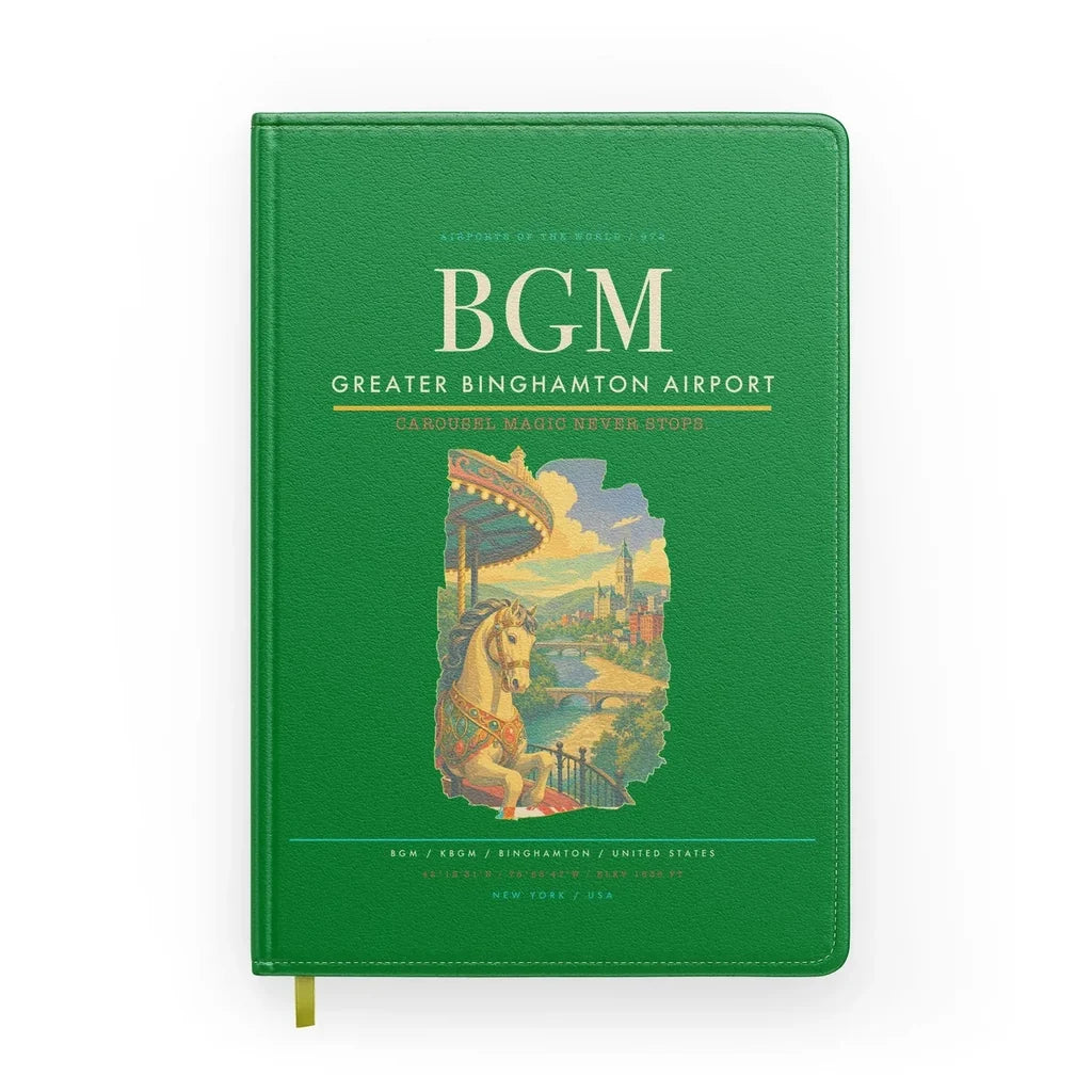 Greater Binghamton Airport (BGM) design on green notebook