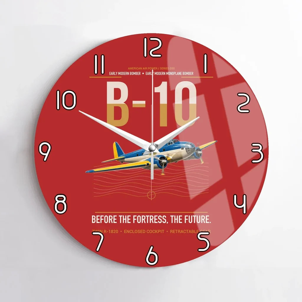Martin B-10 design on red no frame wall clock