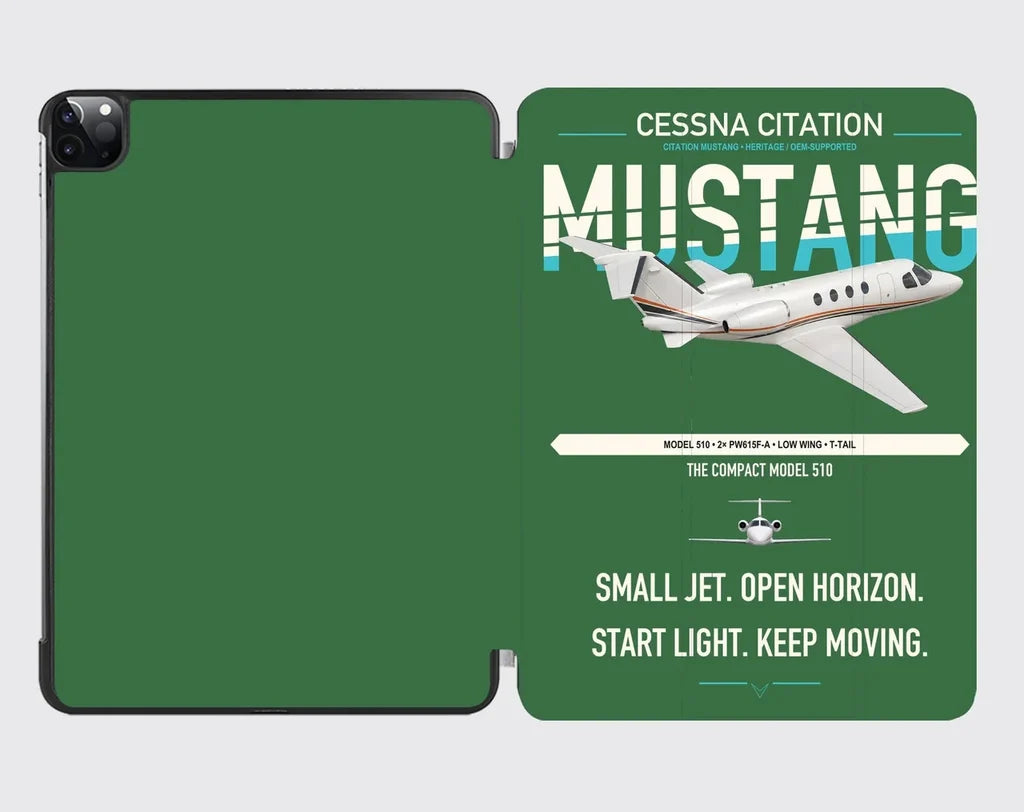 Cessna Citation Mustang design on green ipad tablet case