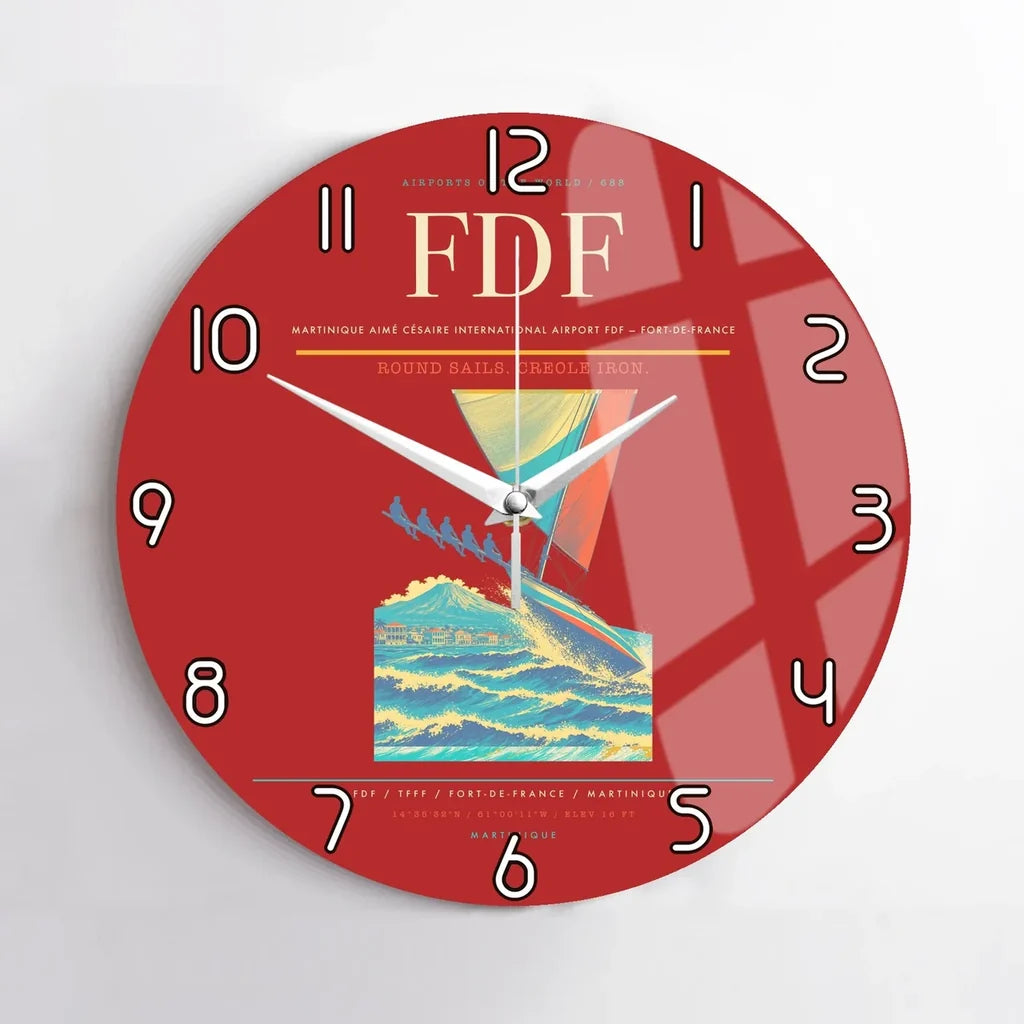 Martinique Aimé Césaire International Airport (FDF) design on red no frame wall clock