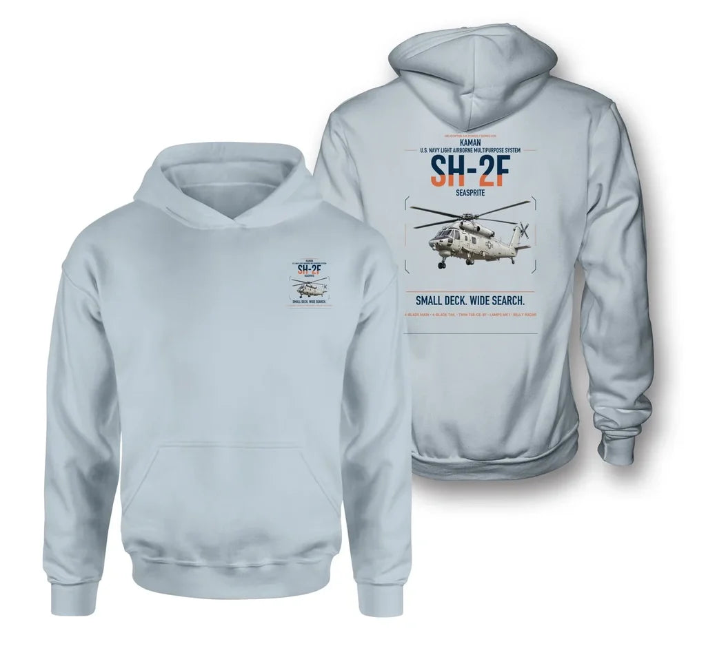 Kaman SH-2F Seasprite design on light blue double-side hoodie, double-side print