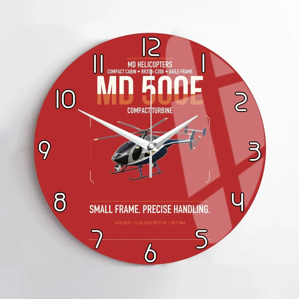 MD Helicopters MD 500E design on red no frame wall clock