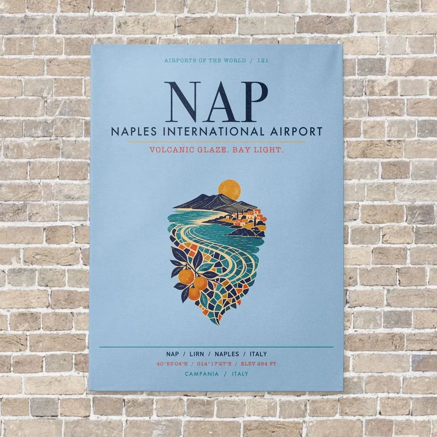 Naples International Airport NAP vertical canvas print - no frame - light blue background