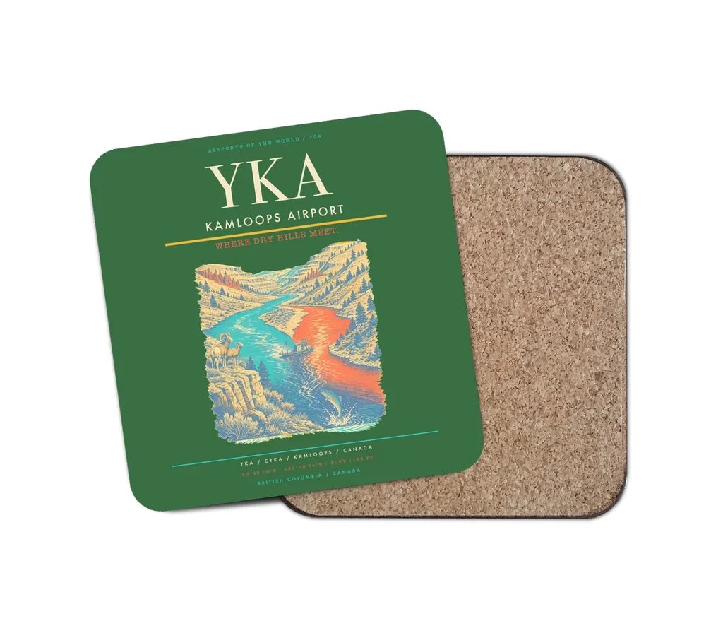 Kamloops Airport (YKA) design on green 1 piece coaster