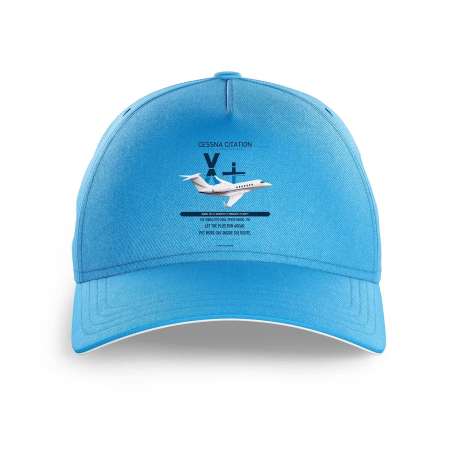 Cessna Citation X+ design on light blue printed hat