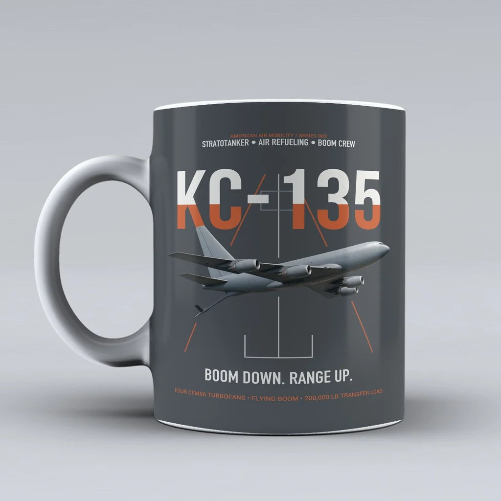 KC-135 STRATOTANKER design on gray ceramic mug, double-side print