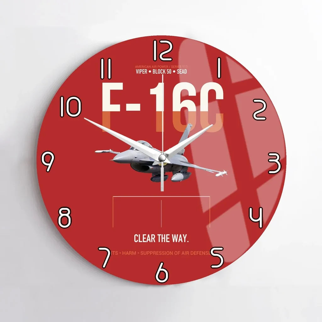F-16C Block 50 Clear The Way design on red no frame wall clock