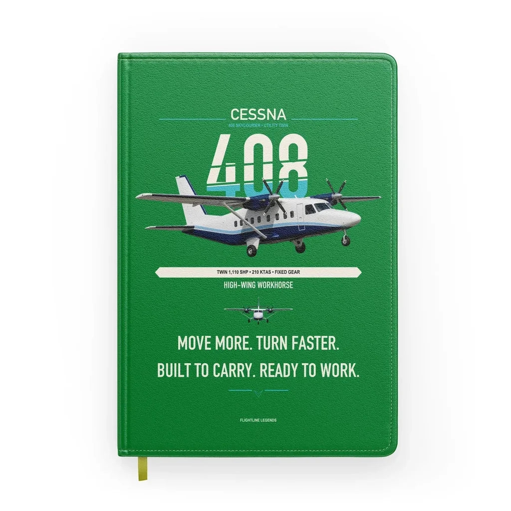 Cessna 408 SkyCourier design on green notebook