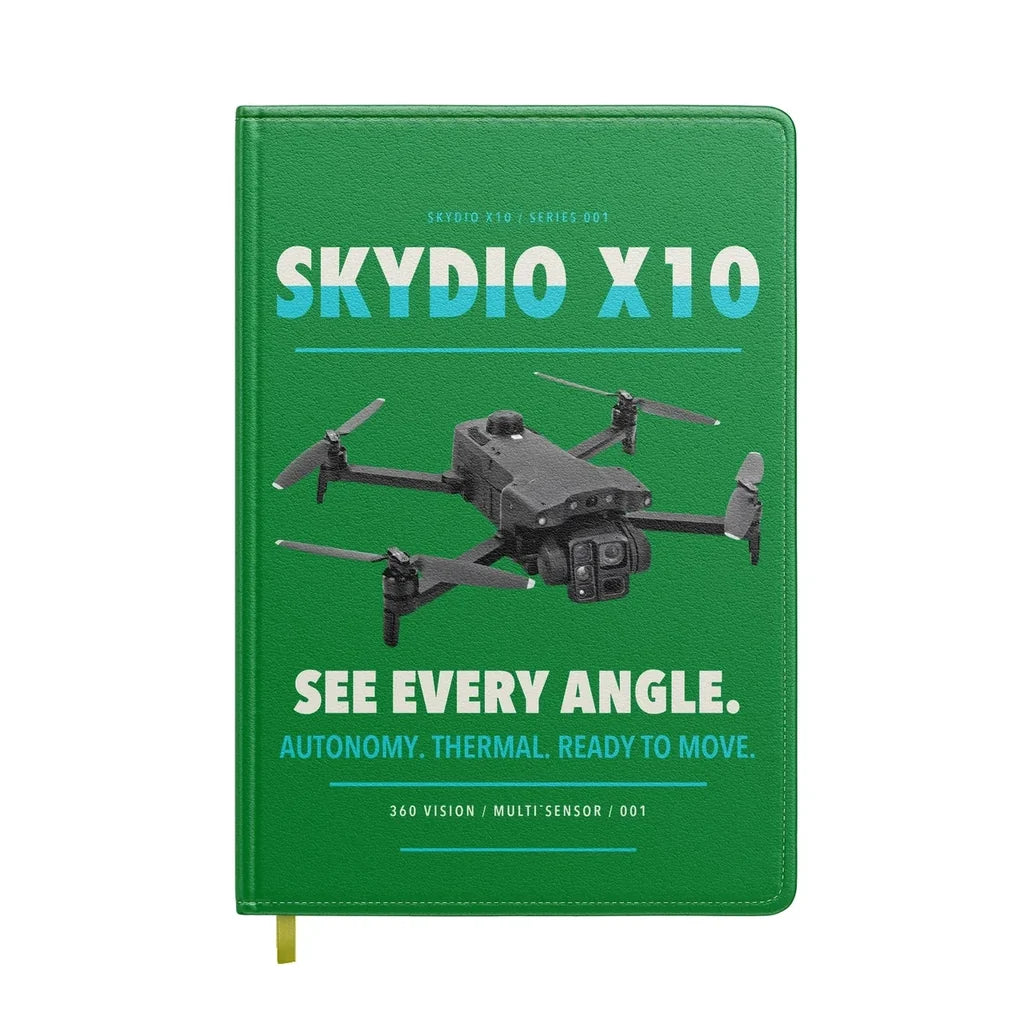 Skydio X10 design on green notebook