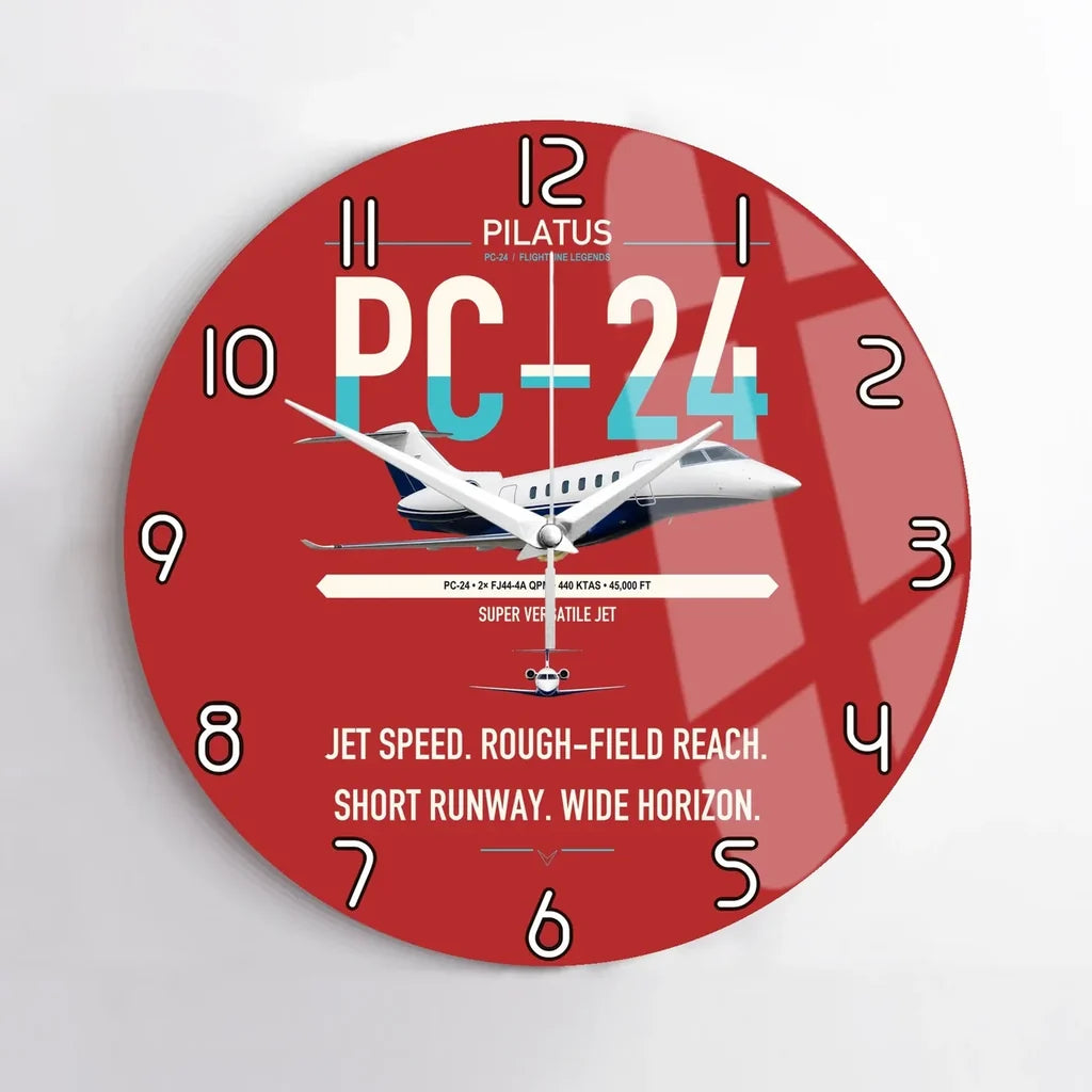 Pilatus PC-24 design on red no frame wall clock
