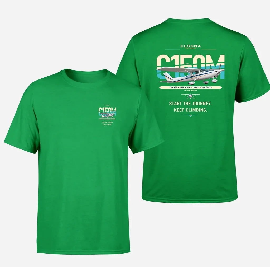 Cessna 150M design on green t-shirt, double-side print
