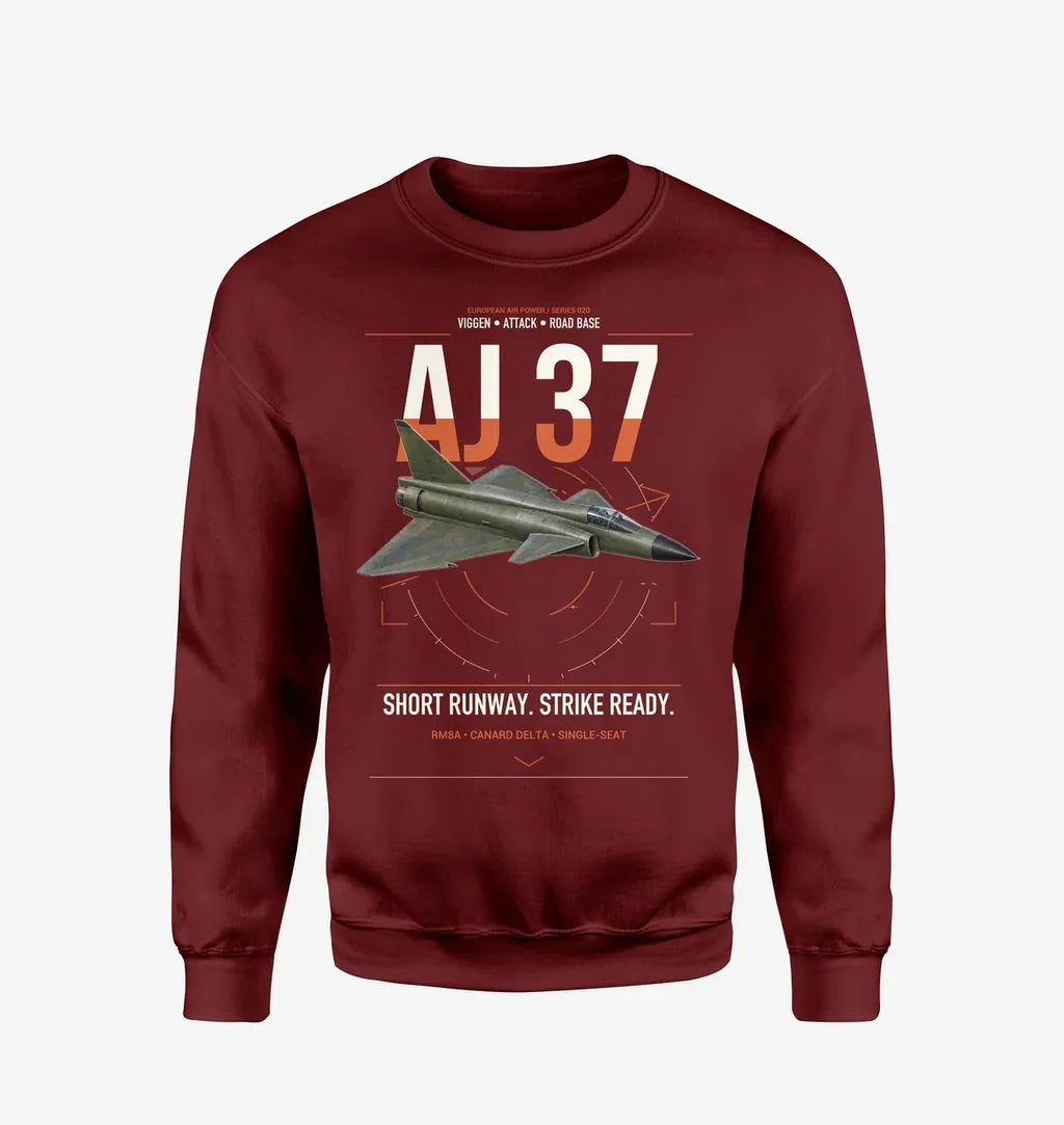 Saab AJ 37 Viggen design on wine red sweatshirt