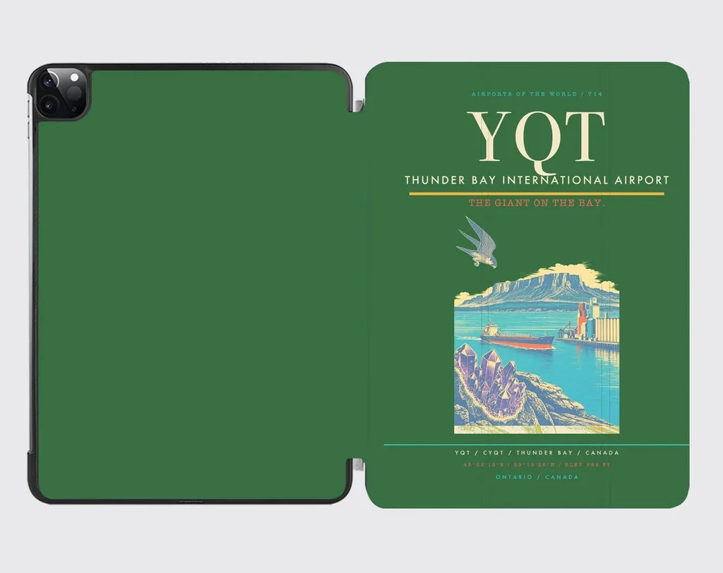 Thunder Bay International Airport (YQT) design on green ipad tablet case