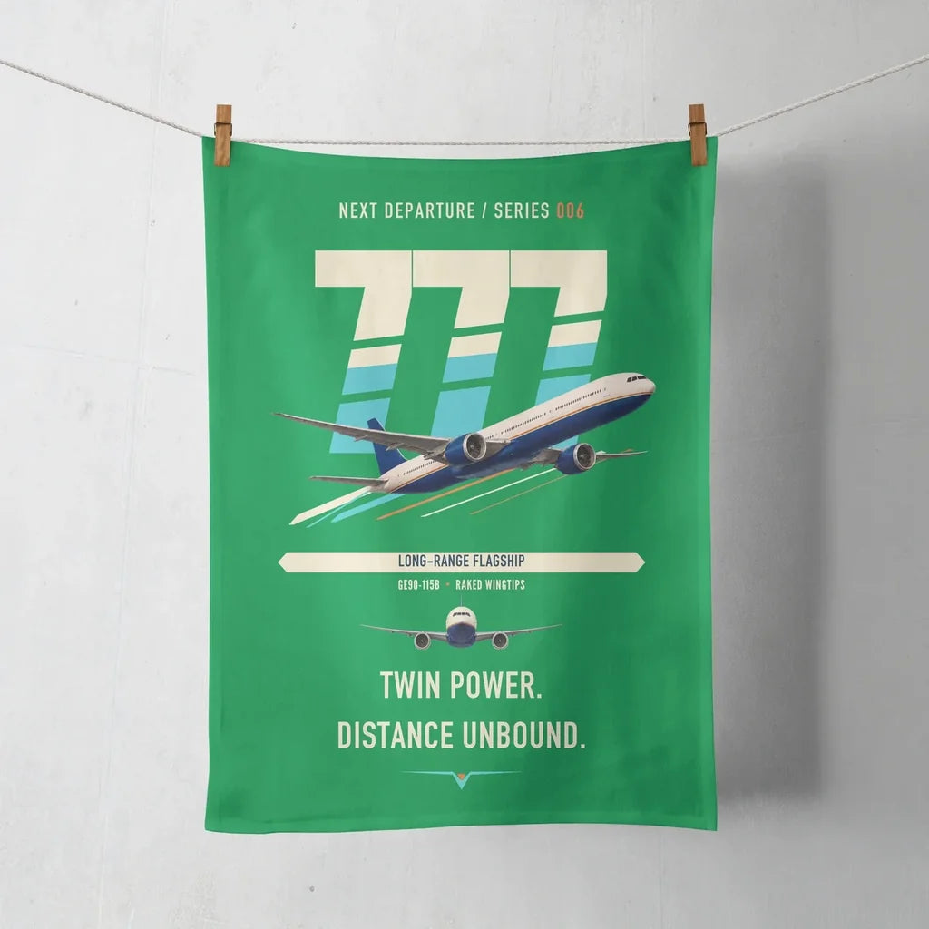 Boeing 777-300ER design on green towel