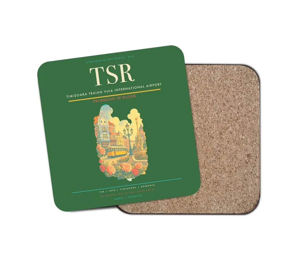 Timișoara Traian Vuia International Airport (TSR) design on green 1 piece coaster