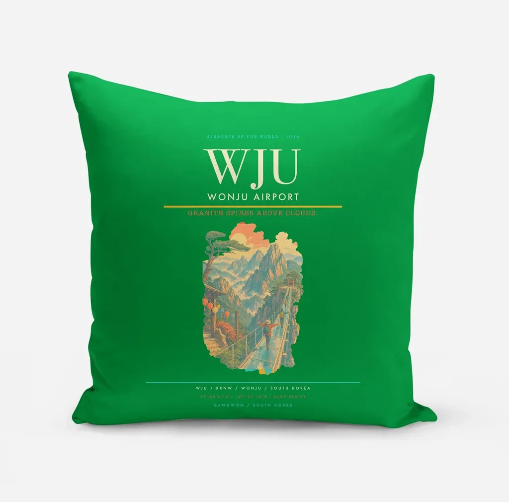 Wonju Airport (WJU) design on green pillow