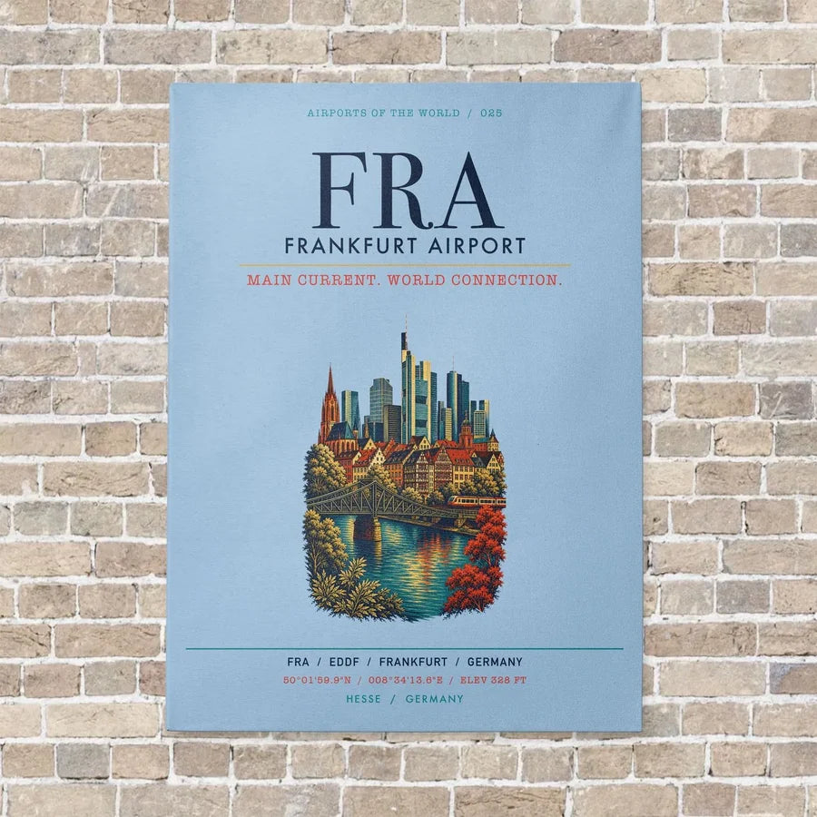 Frankfurt Airport FRA vertical canvas print - no frame - light blue background