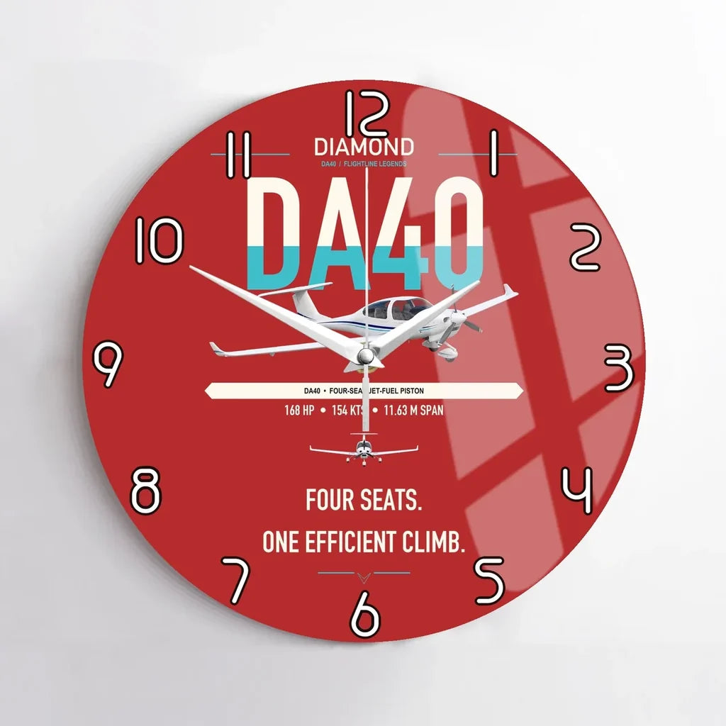 Diamond DA40 design on red no frame wall clock