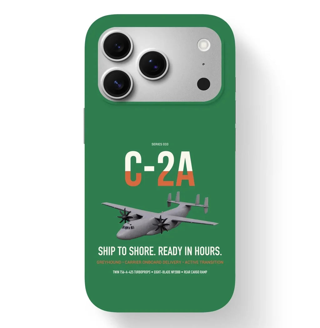 C-2A Greyhound design on green magsafe iphone case, for iPhone 17 Pro