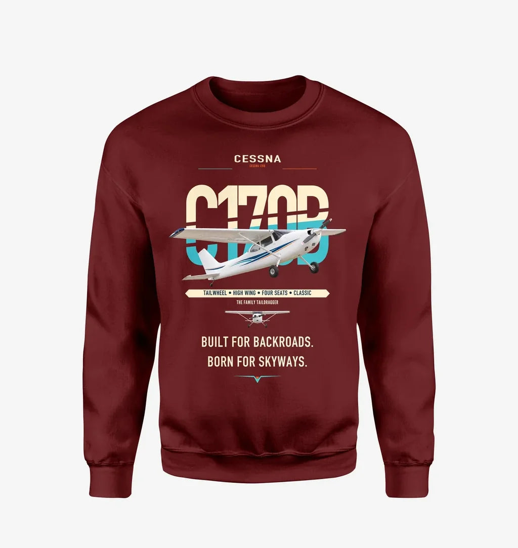 Cessna 170B design on wine red sweatshirt
